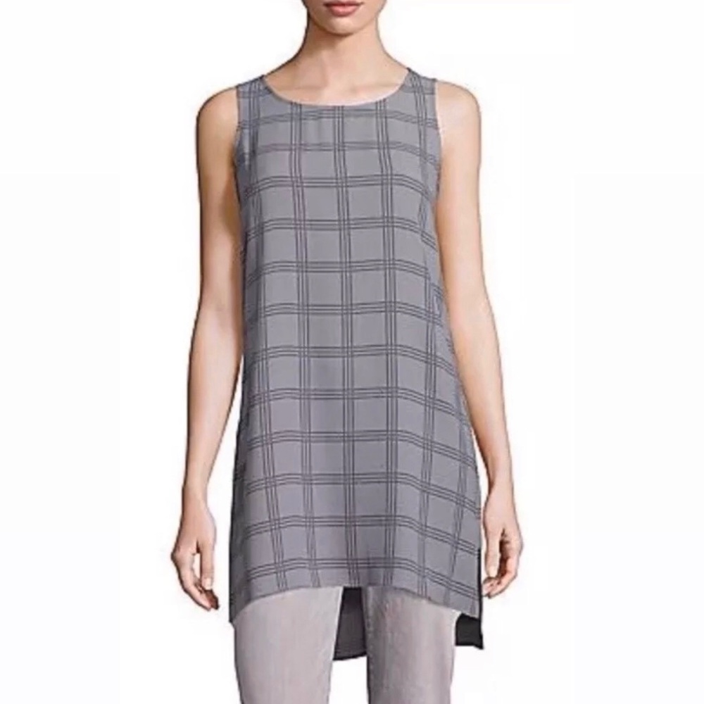 Eileen Fisher Plaid Printed Georgette Crepe Tunic